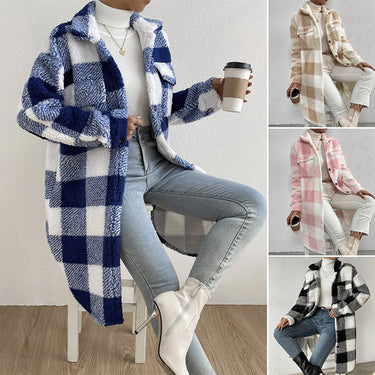 Women’s Chic Plaid Print Warm Plush Long Coat